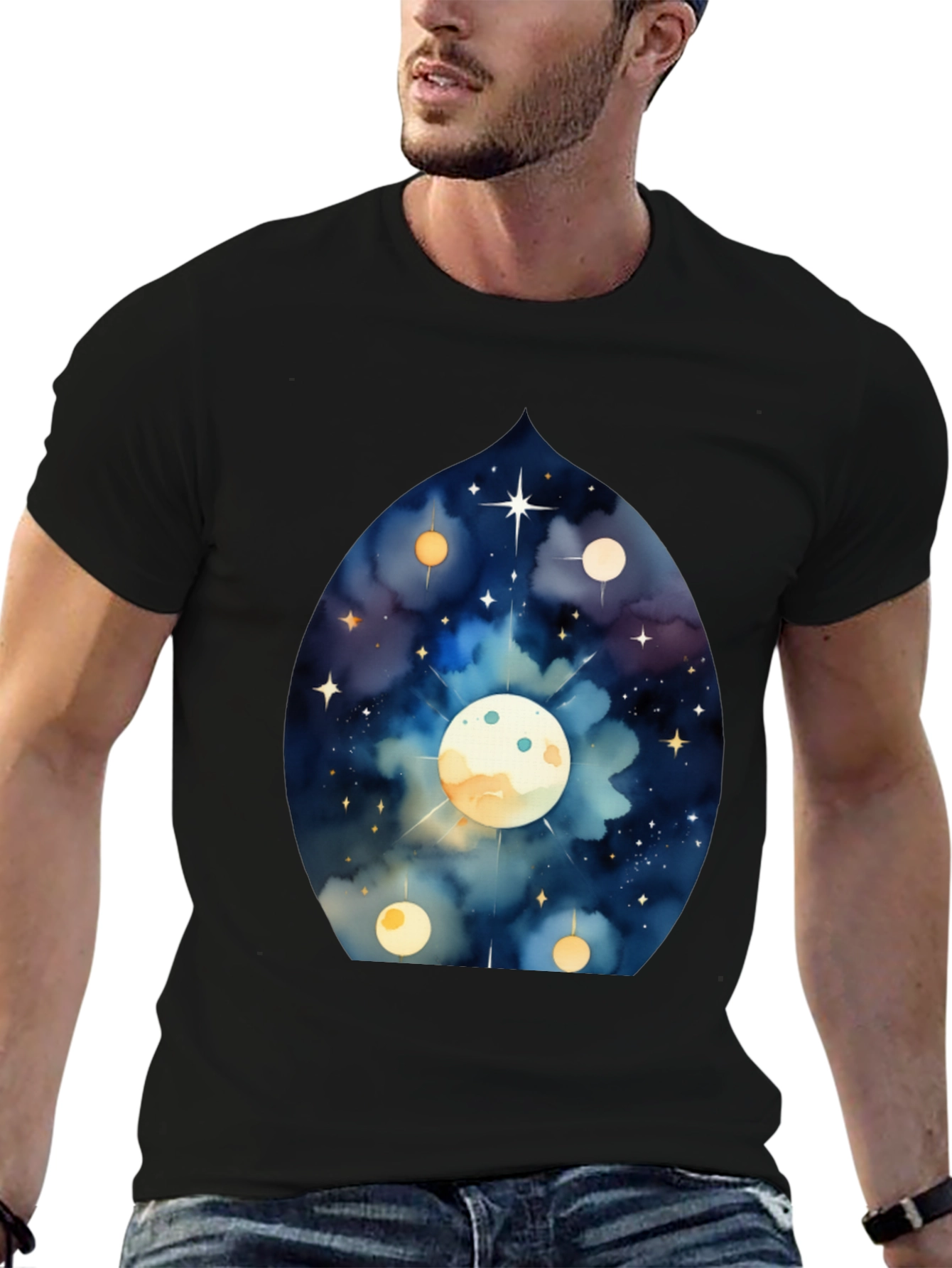 Celestial Moon Graphic Tee - Black Cotton T-Shirt