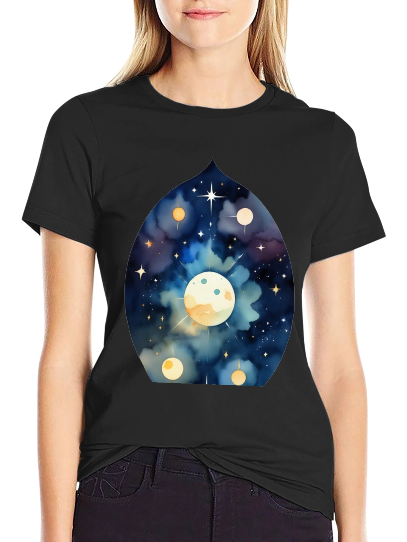 Celestial Moon Graphic Tee - Black Cotton T-Shirt