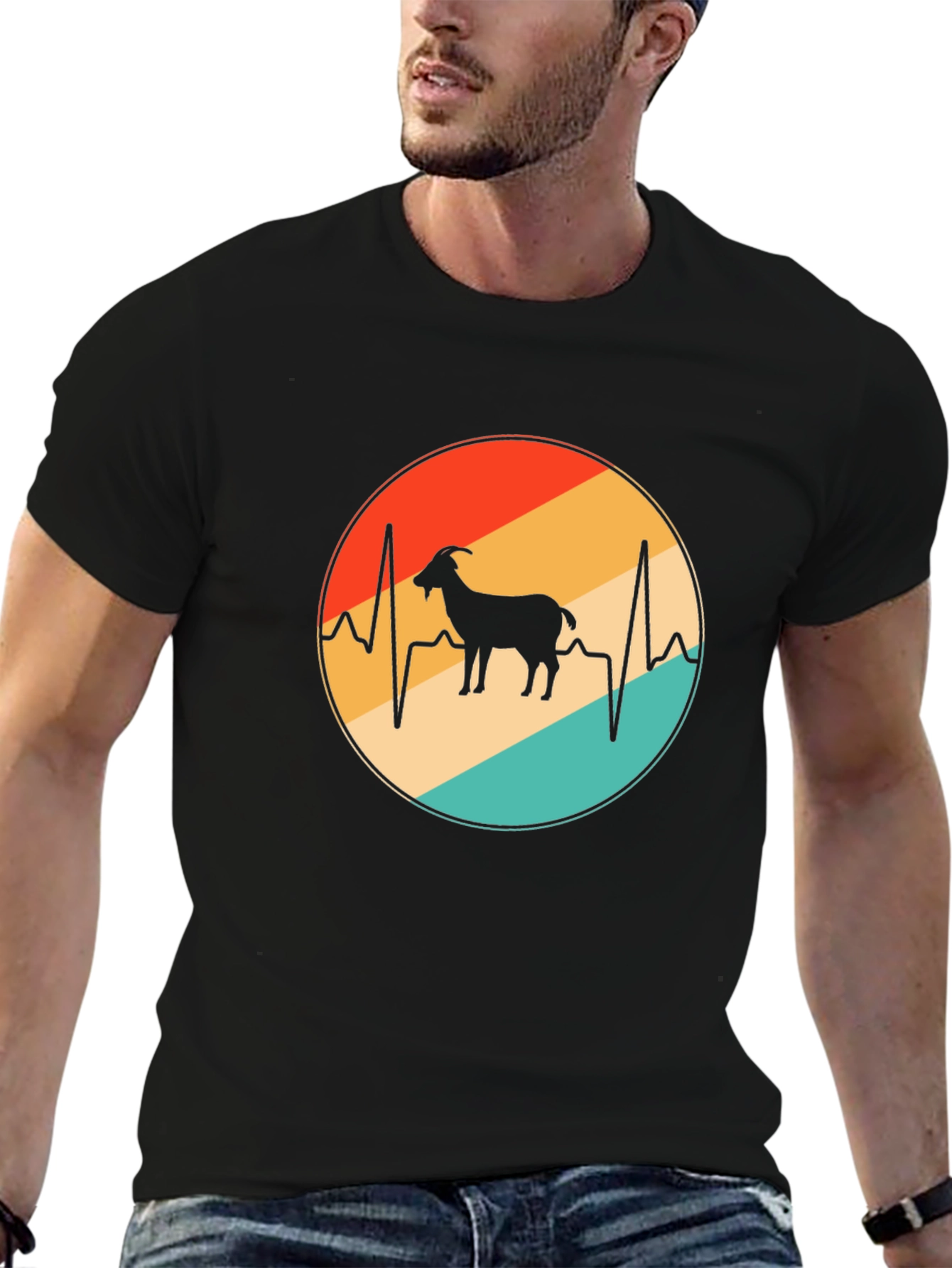 Retro Goat Heartbeat Graphic T-Shirt