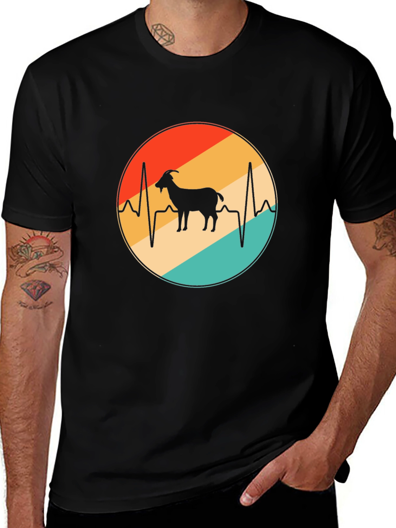 Retro Goat Heartbeat Graphic T-Shirt