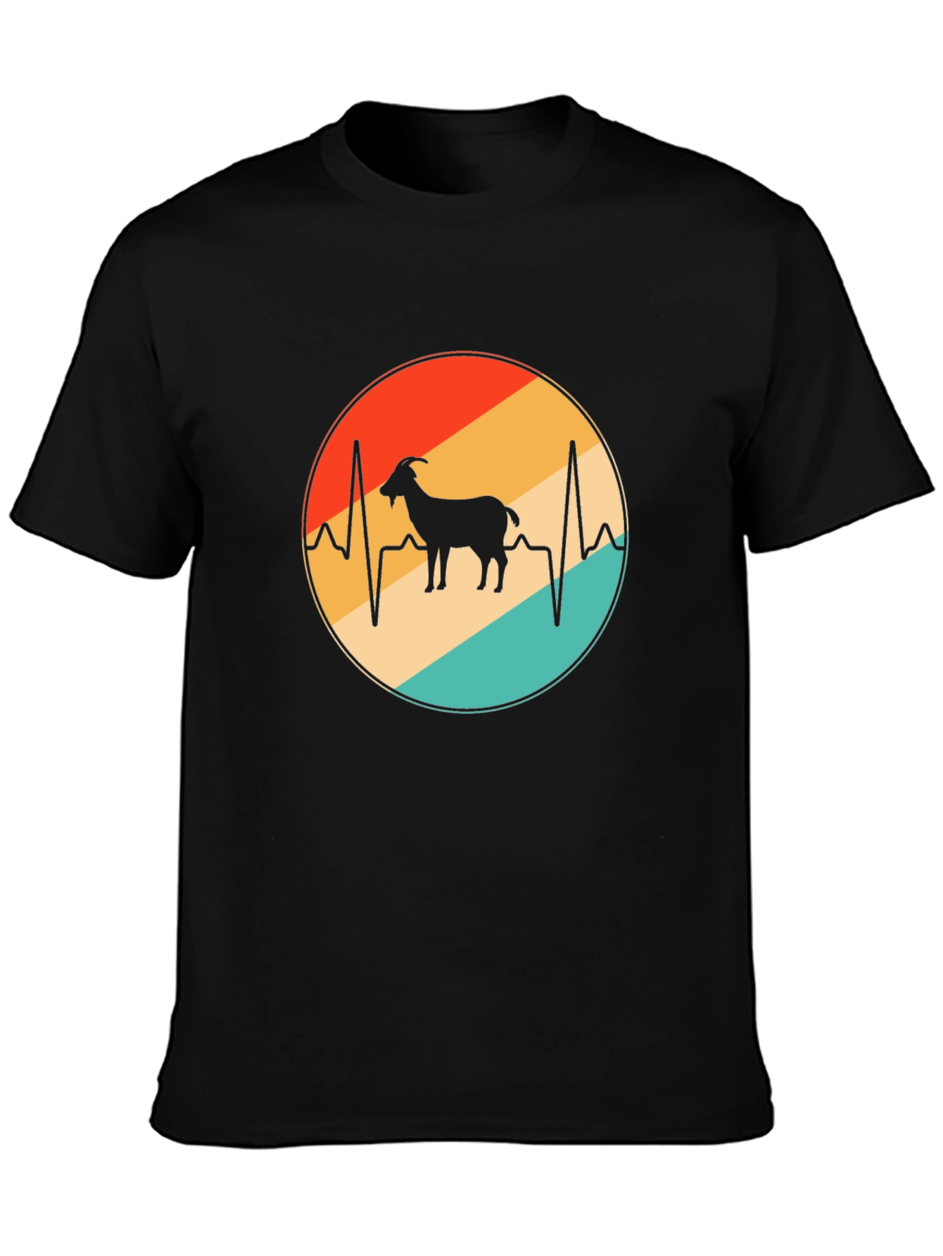 Retro Goat Heartbeat Graphic T-Shirt