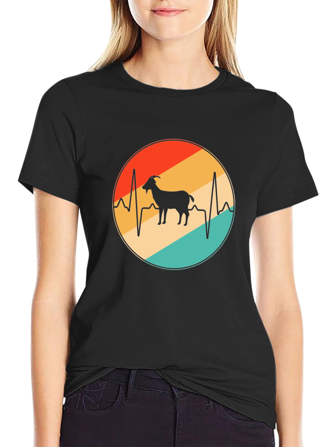 Retro Goat Heartbeat Graphic T-Shirt