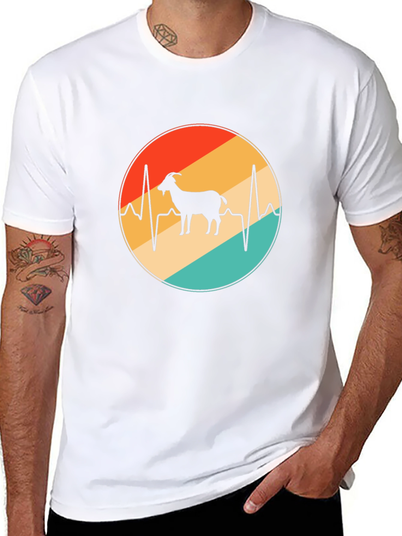 Retro Goat Heartbeat Graphic T-Shirt