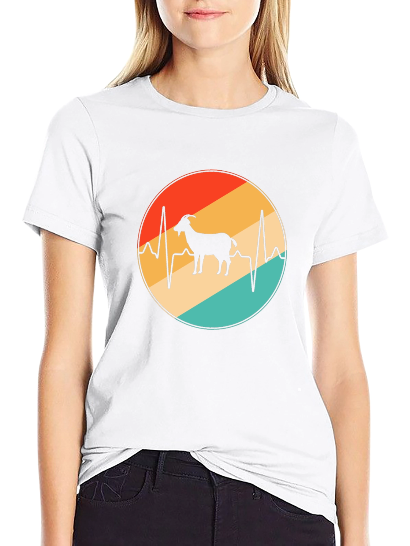 Retro Goat Heartbeat Graphic T-Shirt