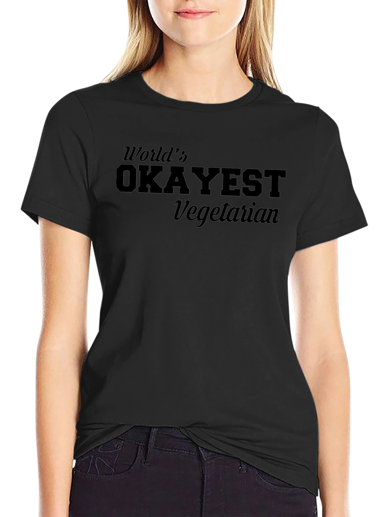Worlds Okayest Vegetarian Black Graphic T-Shirt
