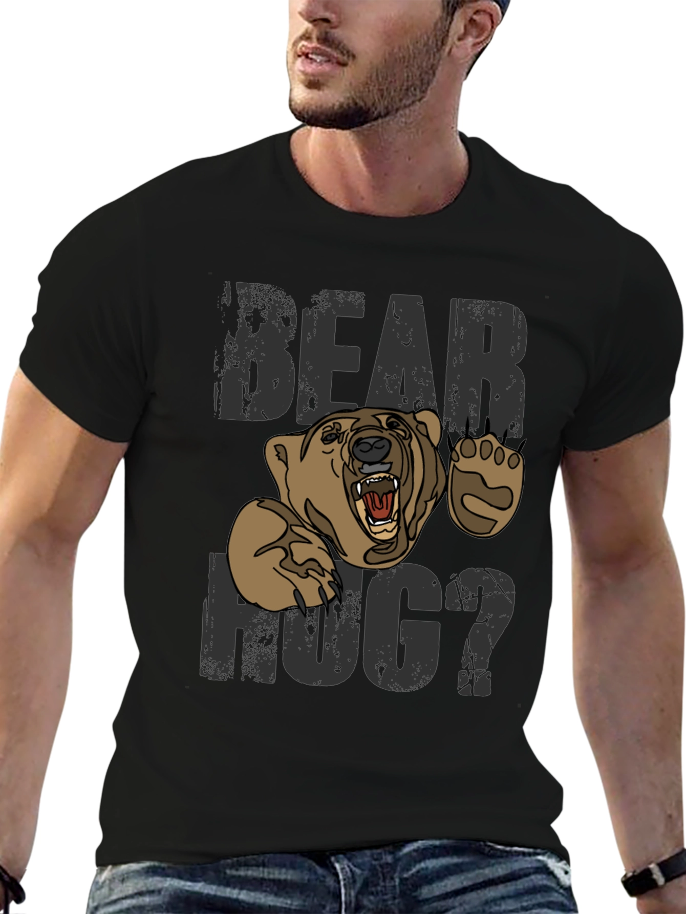 Bear Hug Graphic Tee -  Mens Black T-Shirt