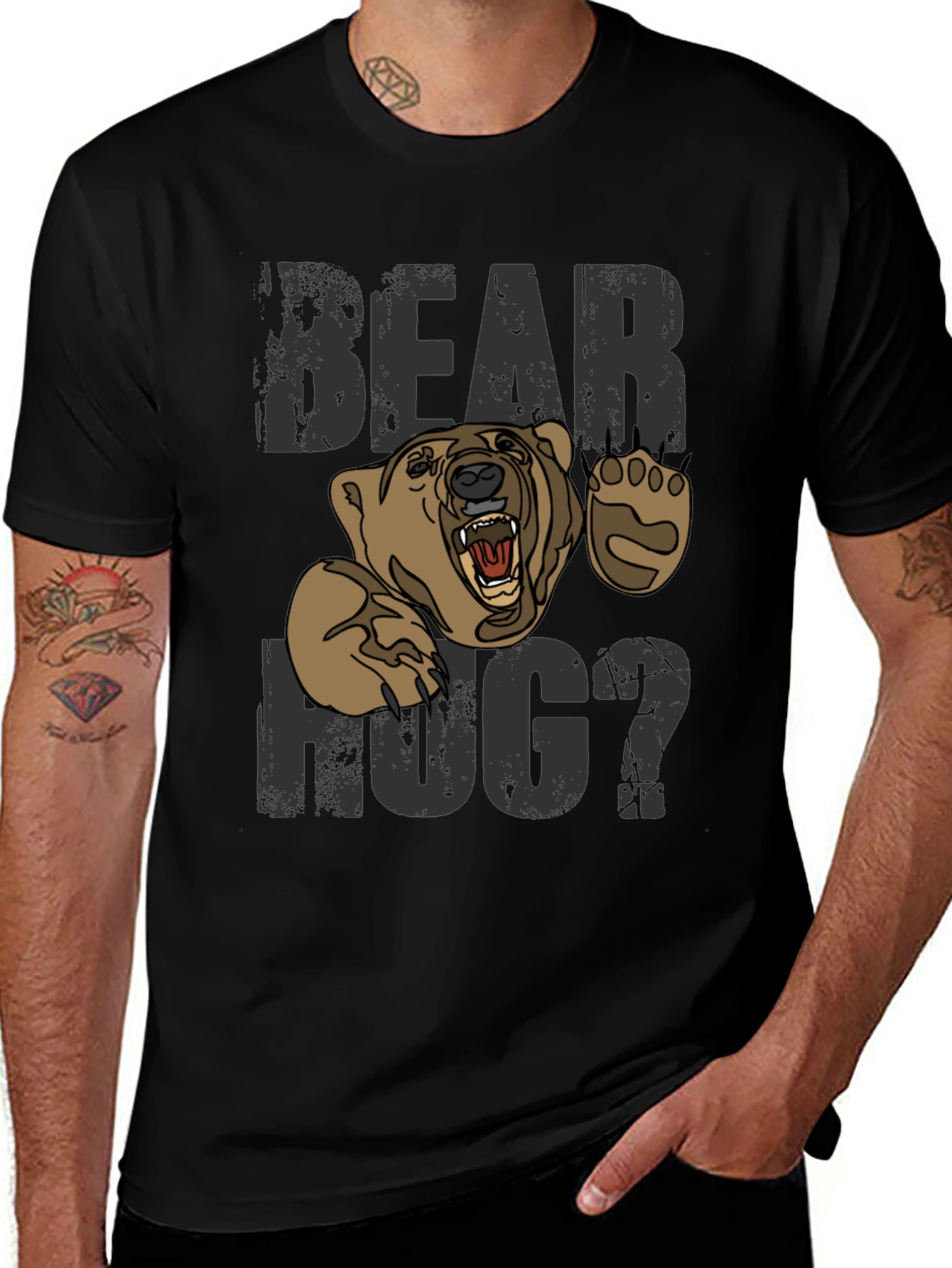 Bear Hug Graphic Tee -  Mens Black T-Shirt