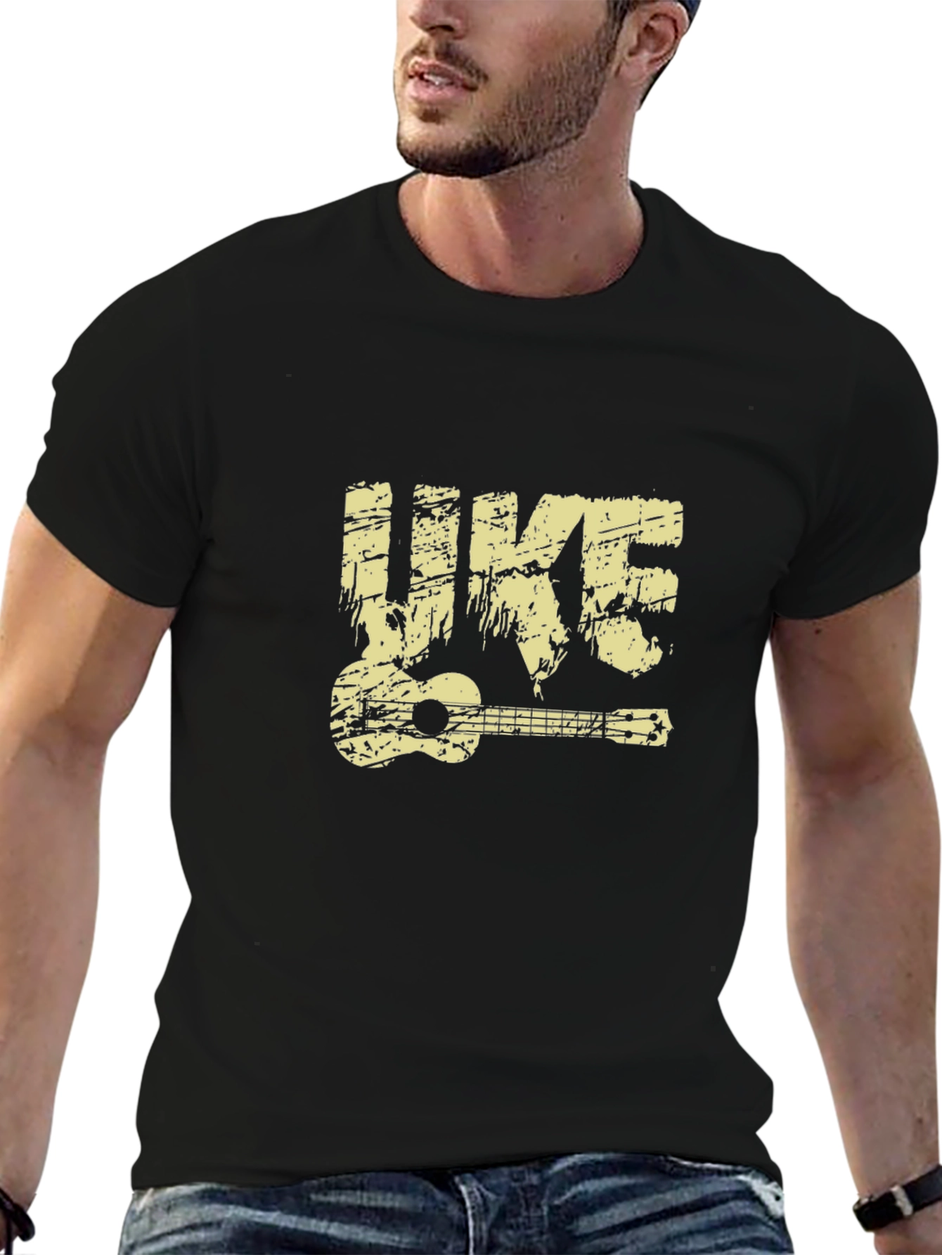 Ukulele Graphic T-Shirt - Black Cotton Tee