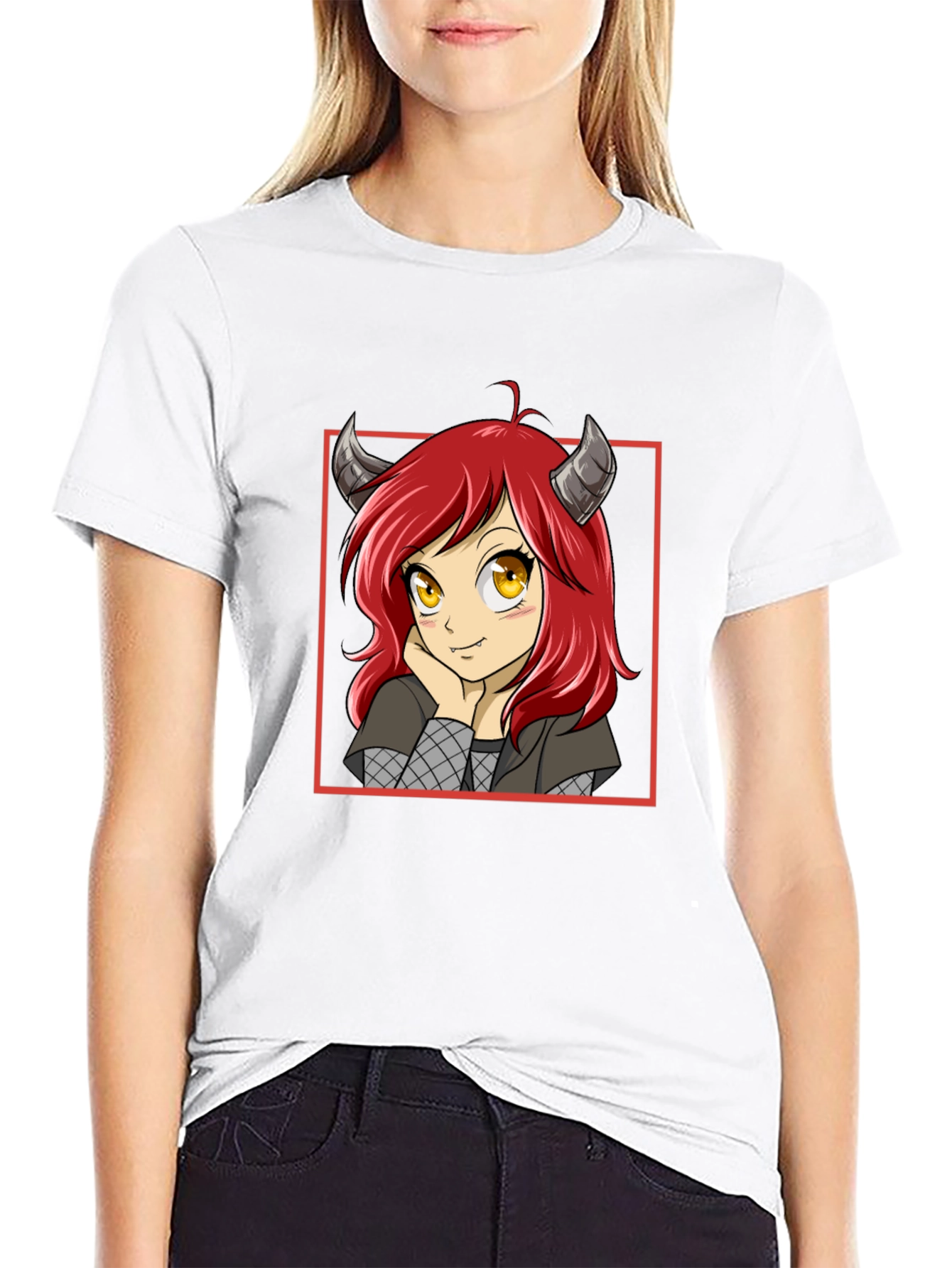 Anime Girl Devil Horns Graphic T-Shirt