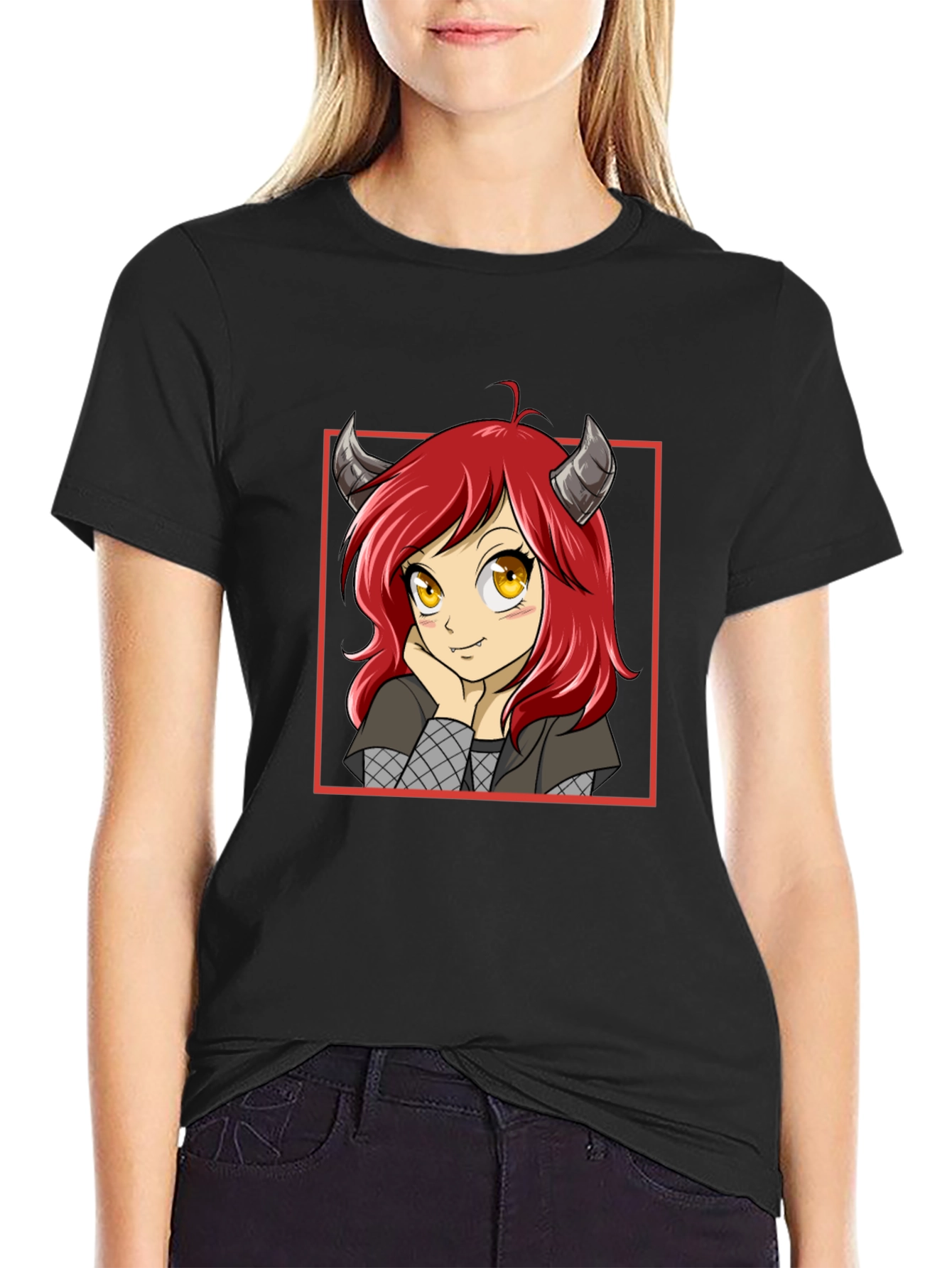 Anime Girl Devil Horns Graphic T-Shirt