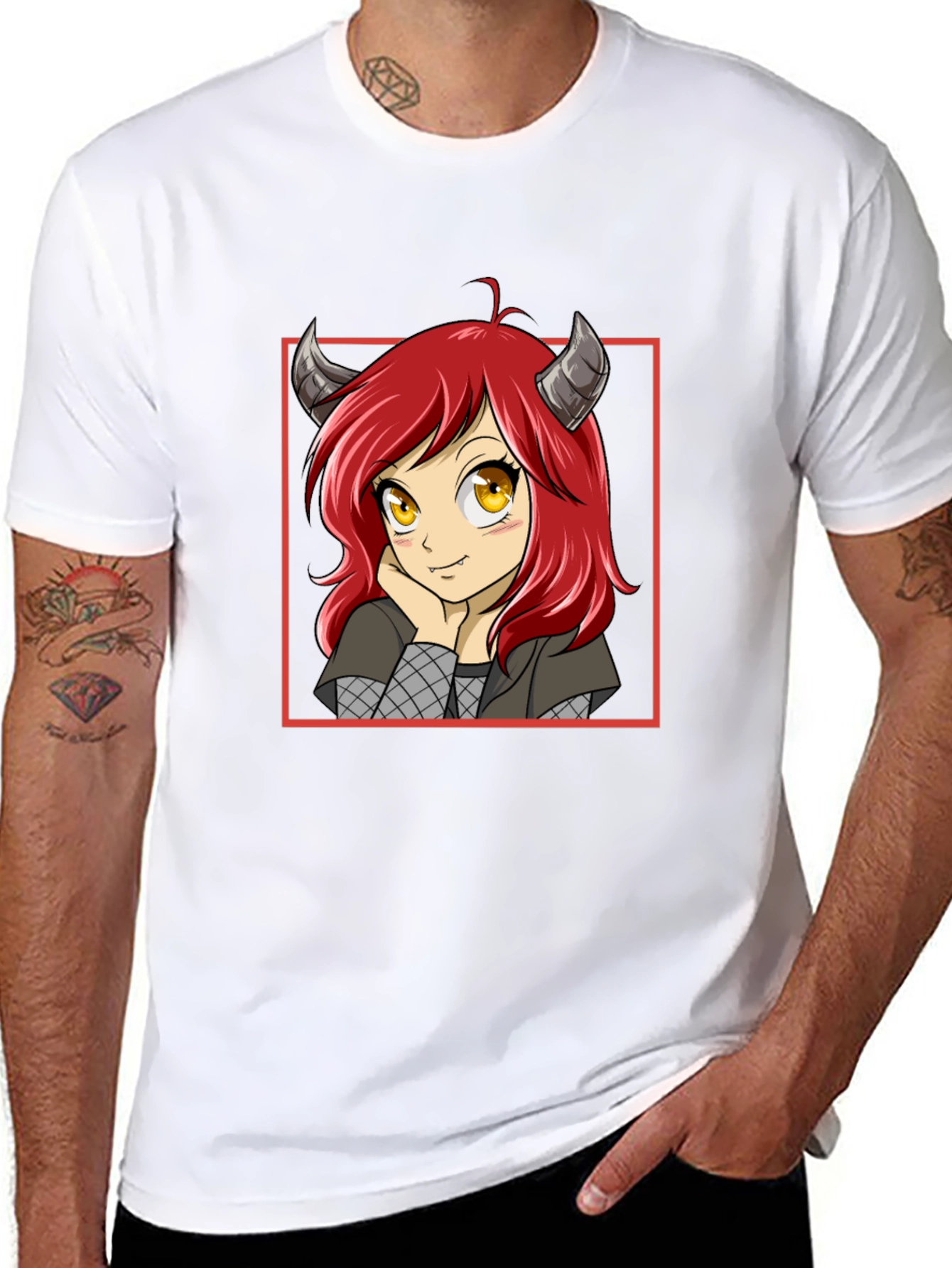 Anime Girl Devil Horns Graphic T-Shirt
