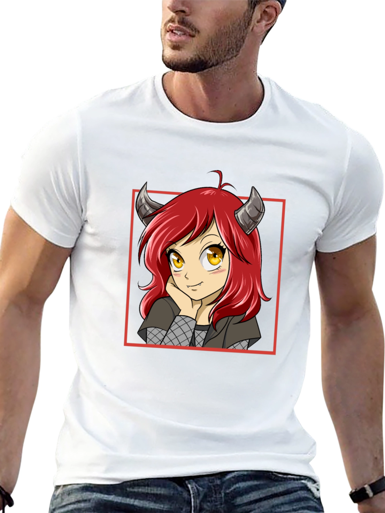 Anime Girl Devil Horns Graphic T-Shirt