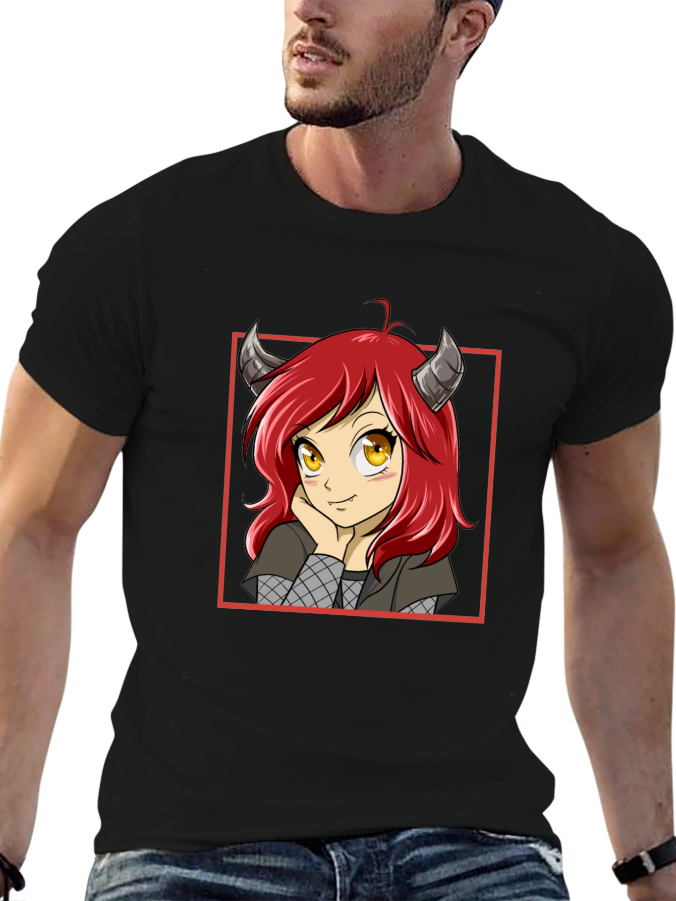 Anime Girl Devil Horns Graphic T-Shirt