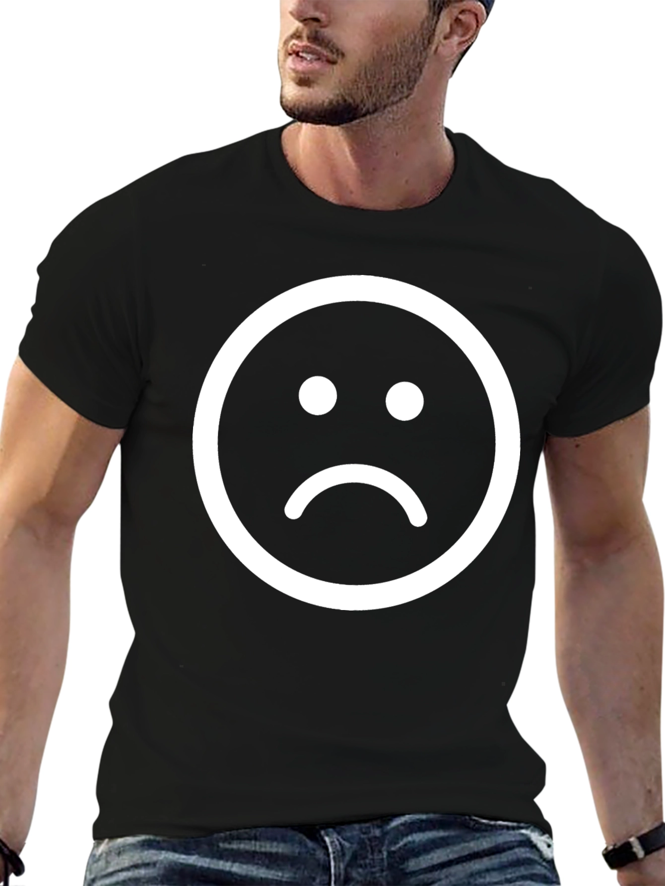 Sad Face Graphic Tee - Black Cotton T-Shirt