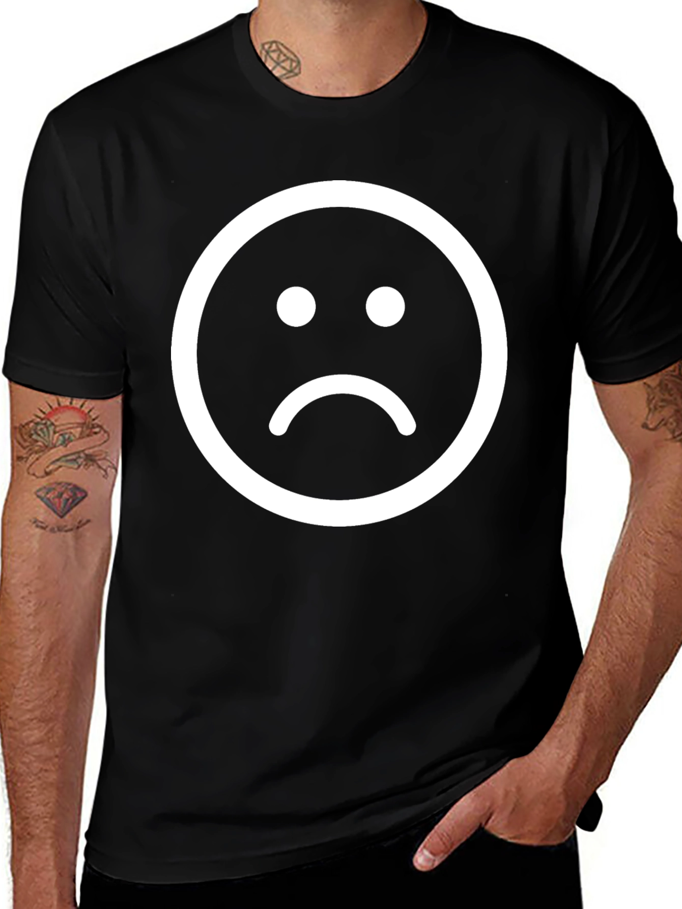 Sad Face Graphic Tee - Black Cotton T-Shirt