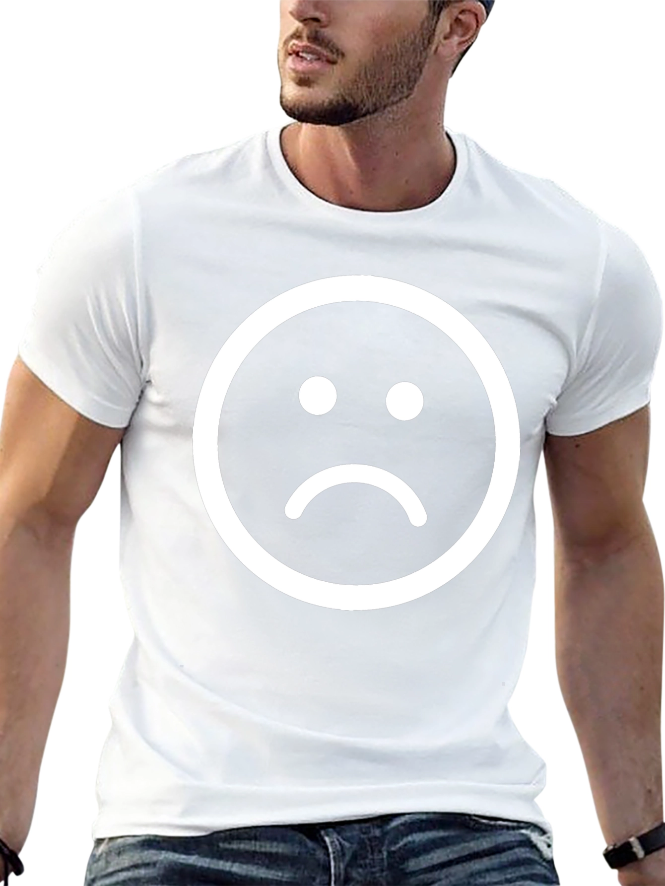 Sad Face Graphic Tee - Black Cotton T-Shirt