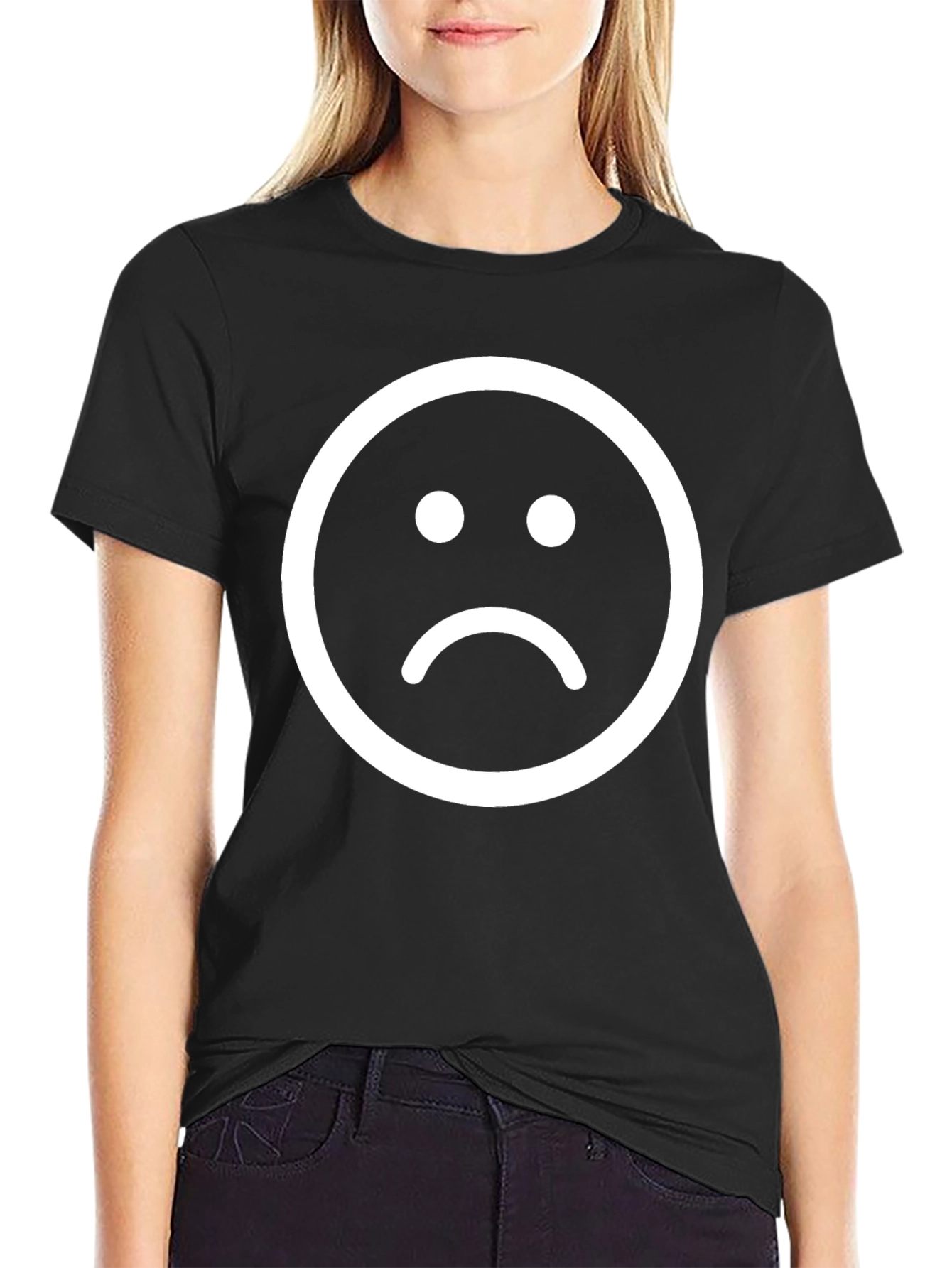 Sad Face Graphic Tee - Black Cotton T-Shirt