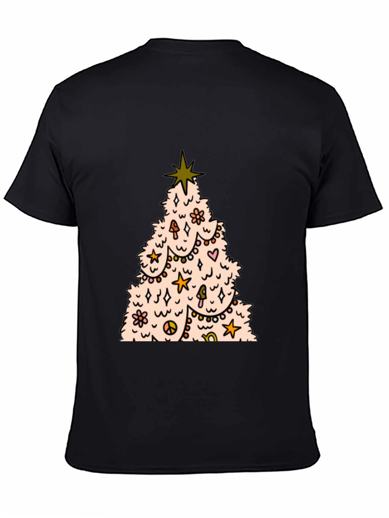 Retro Christmas Tree Graphic Tee - Black