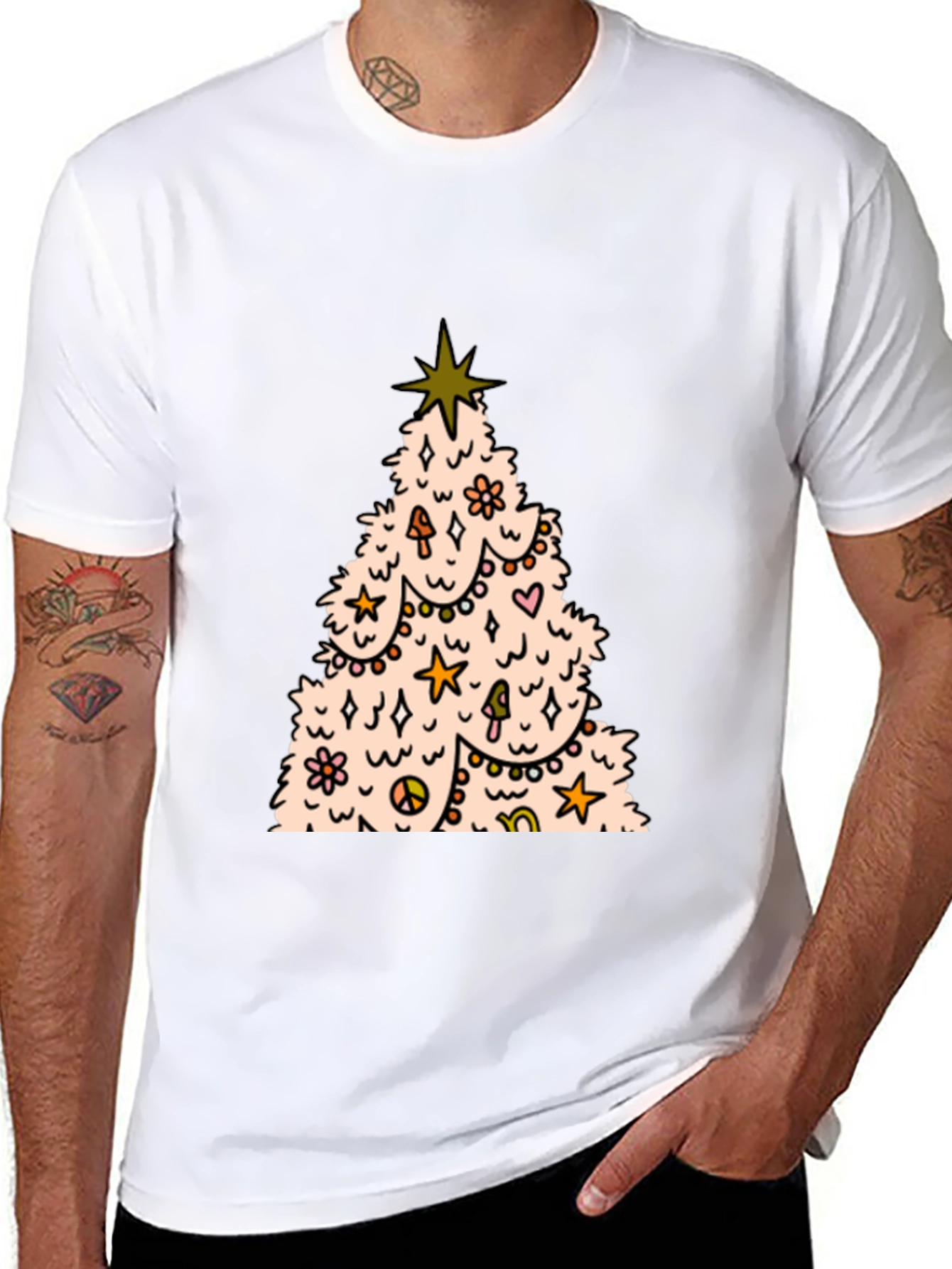 Retro Christmas Tree Graphic Tee - Black
