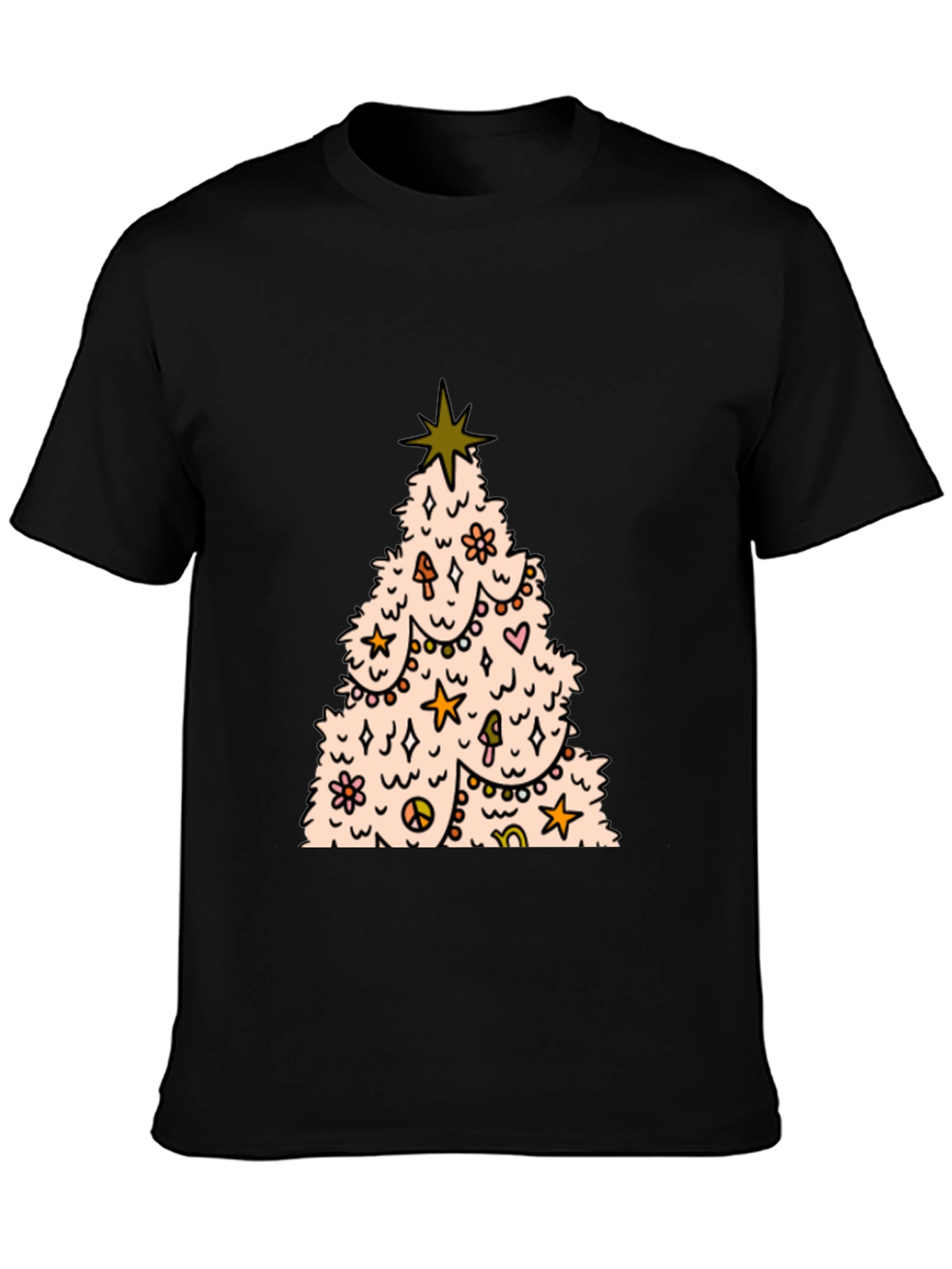Retro Christmas Tree Graphic Tee - Black
