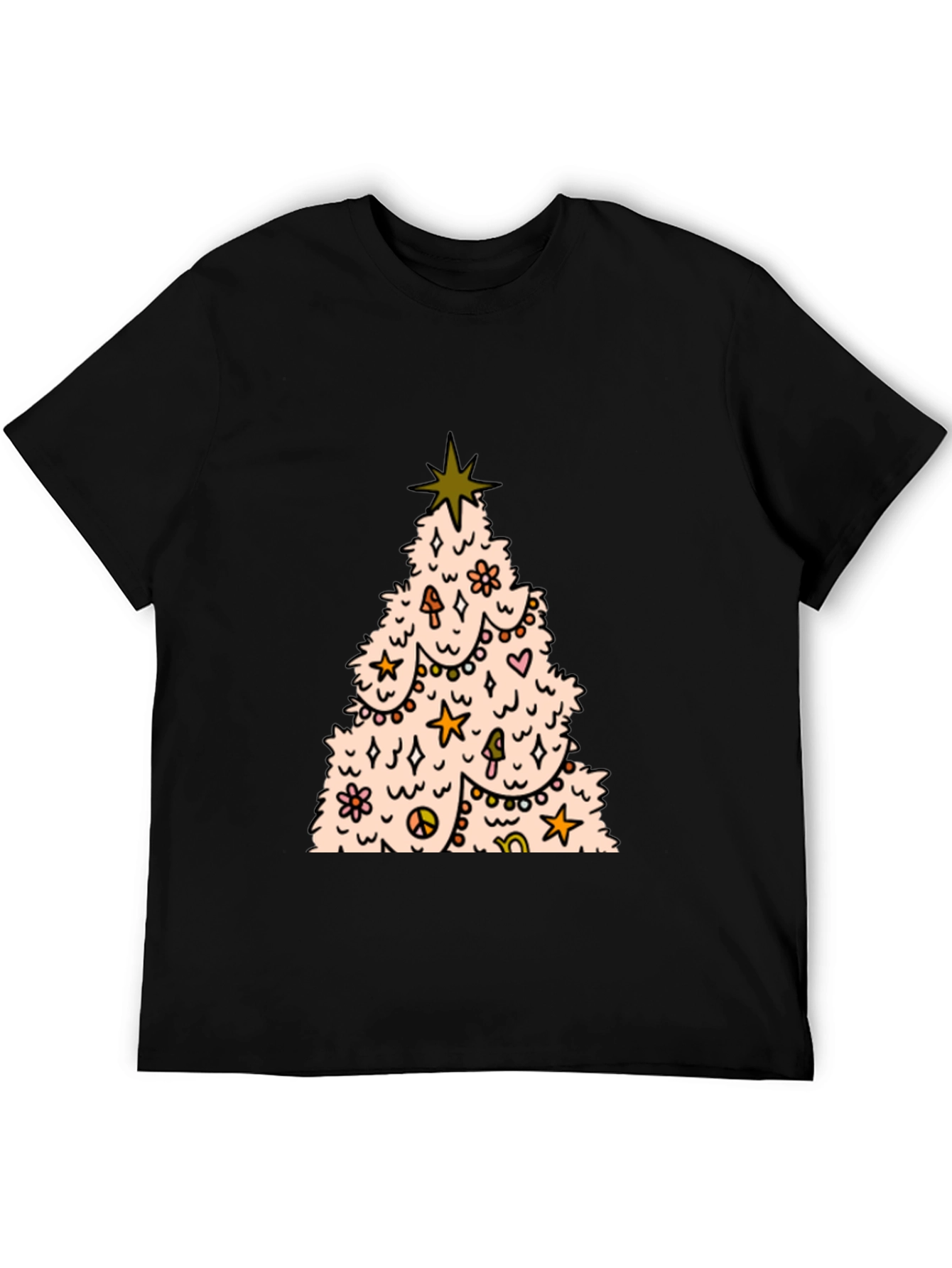 Retro Christmas Tree Graphic Tee - Black