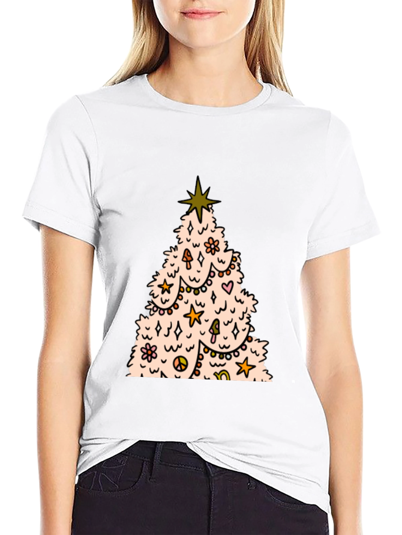 Retro Christmas Tree Graphic Tee - Black