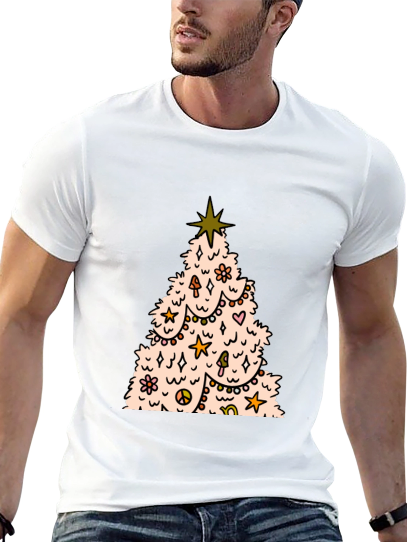 Retro Christmas Tree Graphic Tee - Black