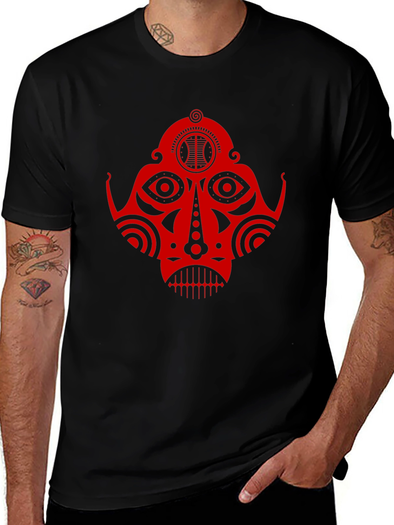 Tribal Mask Graphic Tee - Unique Design