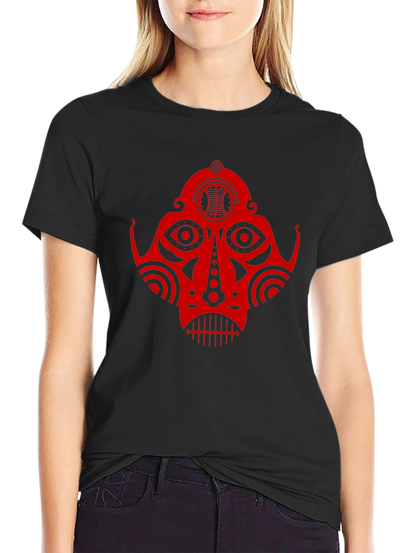 Tribal Mask Graphic Tee - Unique Design