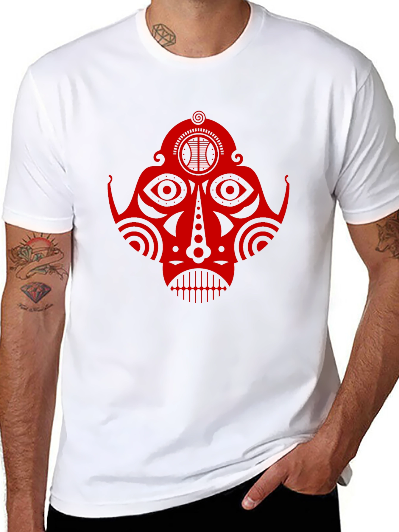 Tribal Mask Graphic Tee - Unique Design