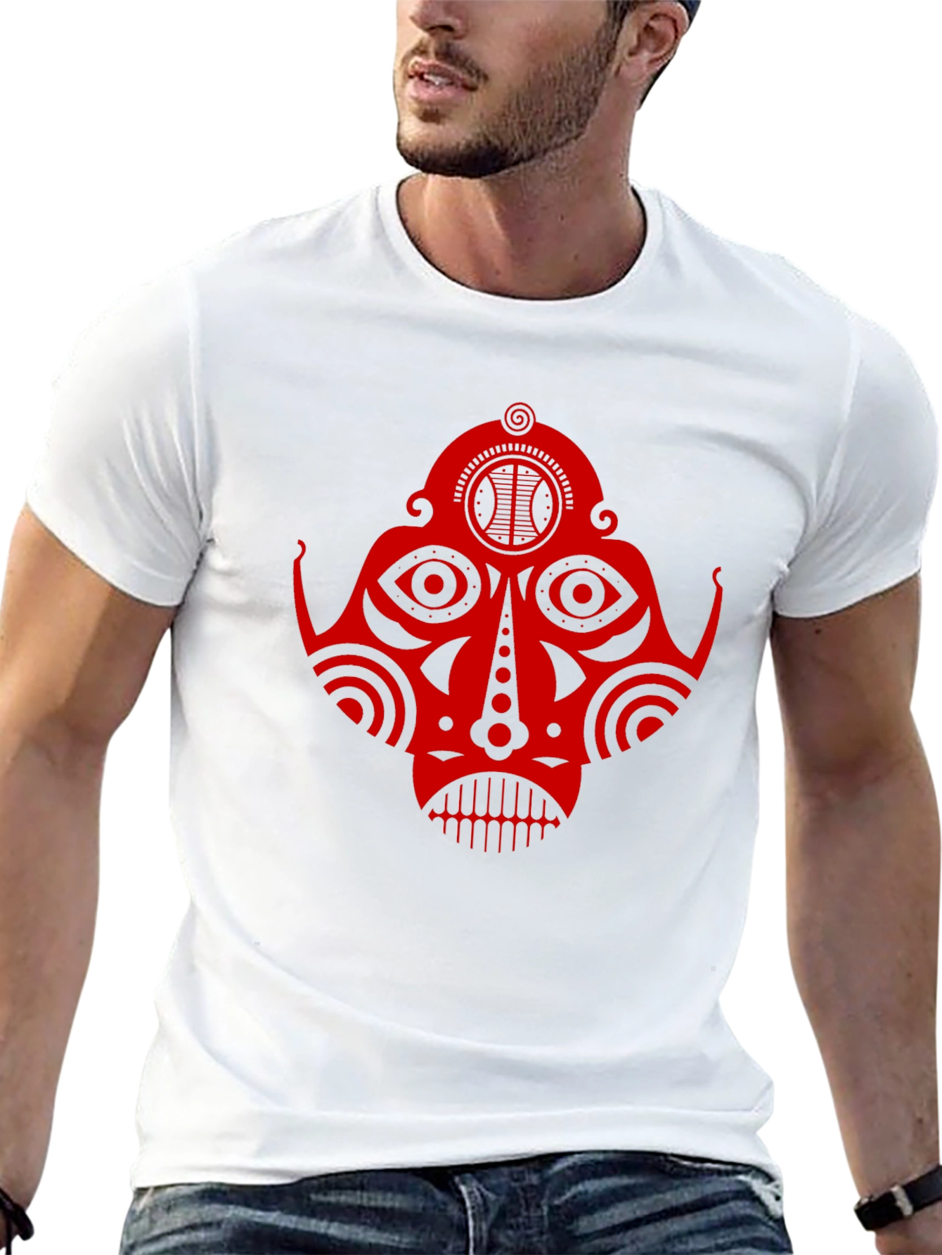 Tribal Mask Graphic Tee - Unique Design