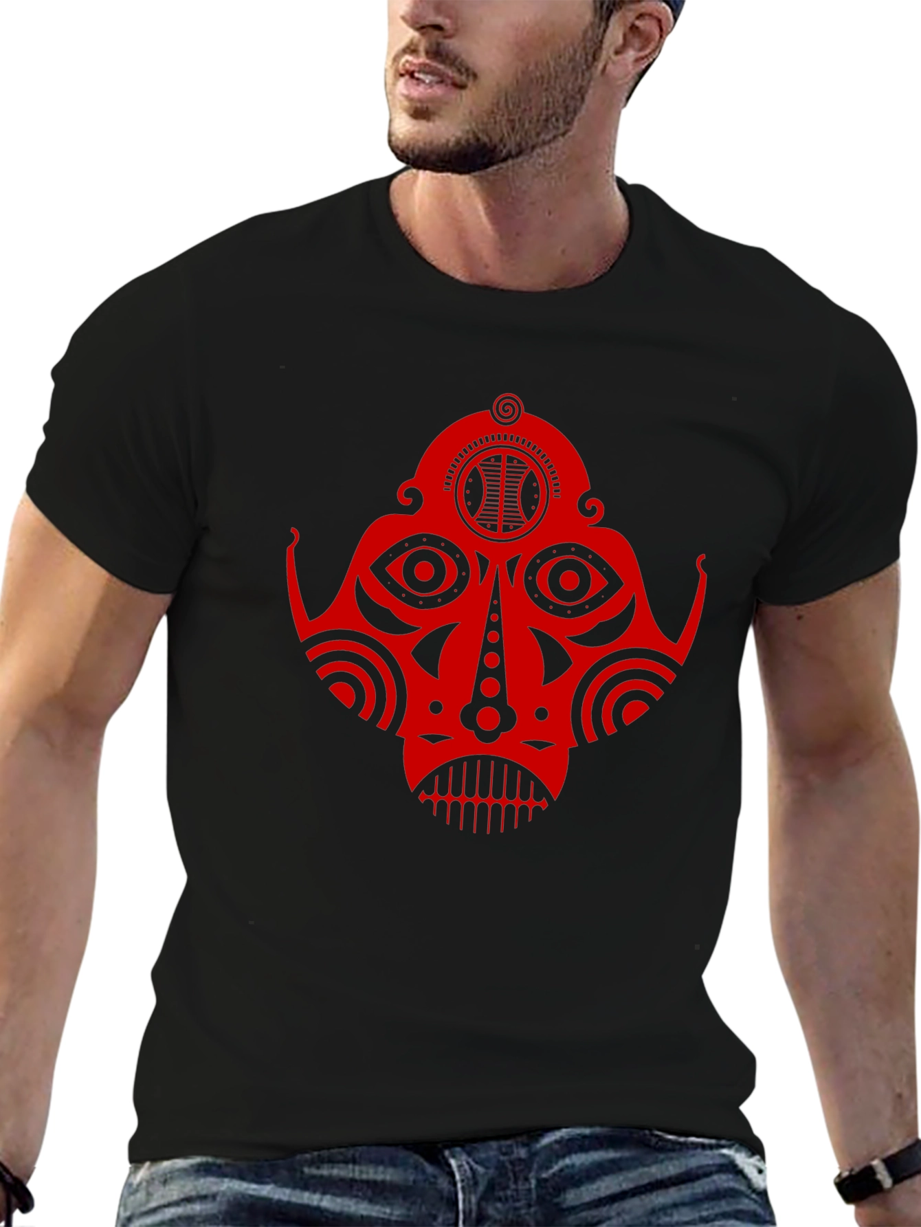 Tribal Mask Graphic Tee - Unique Design