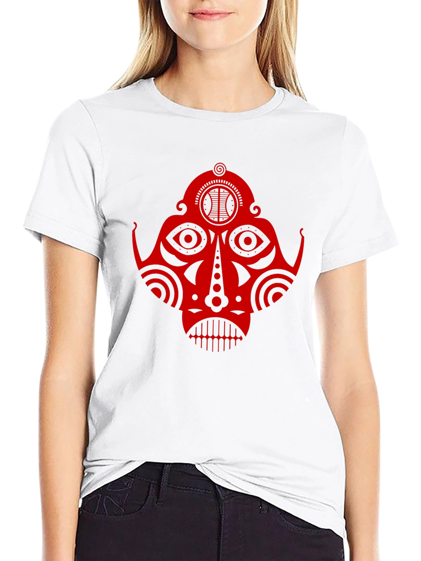 Tribal Mask Graphic Tee - Unique Design
