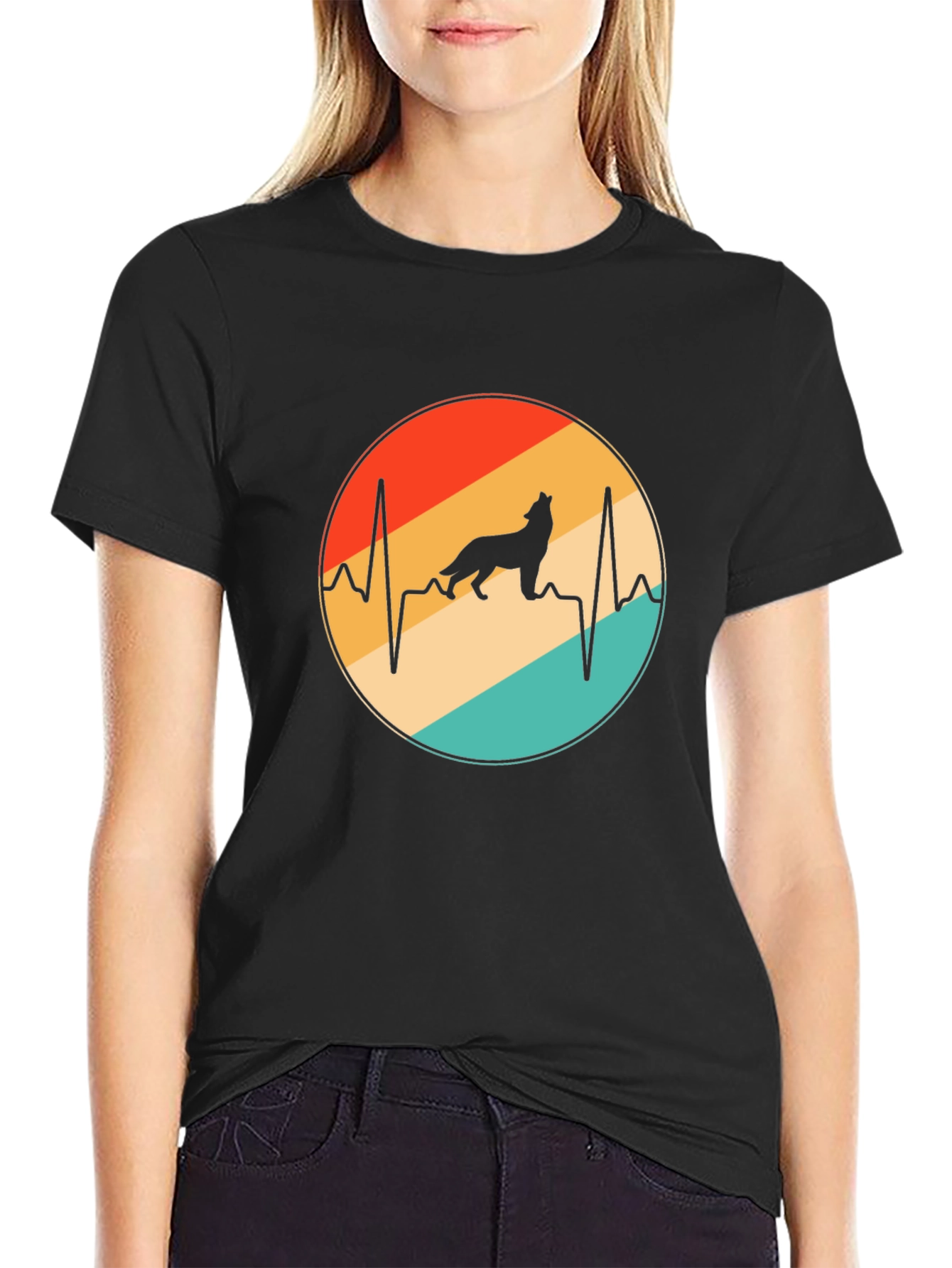 Wolf Heartbeat Graphic Tee - Black