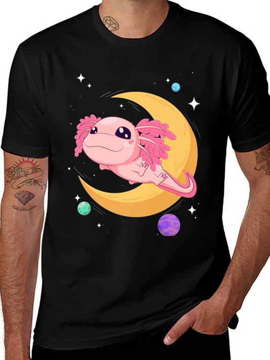 Axolotl Moon T-Shirt - Cute Space Design