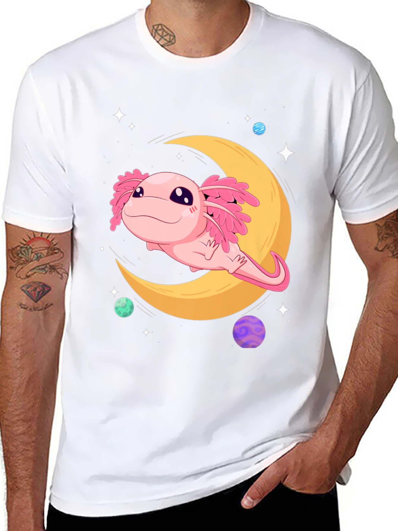 Axolotl Moon T-Shirt - Cute Space Design