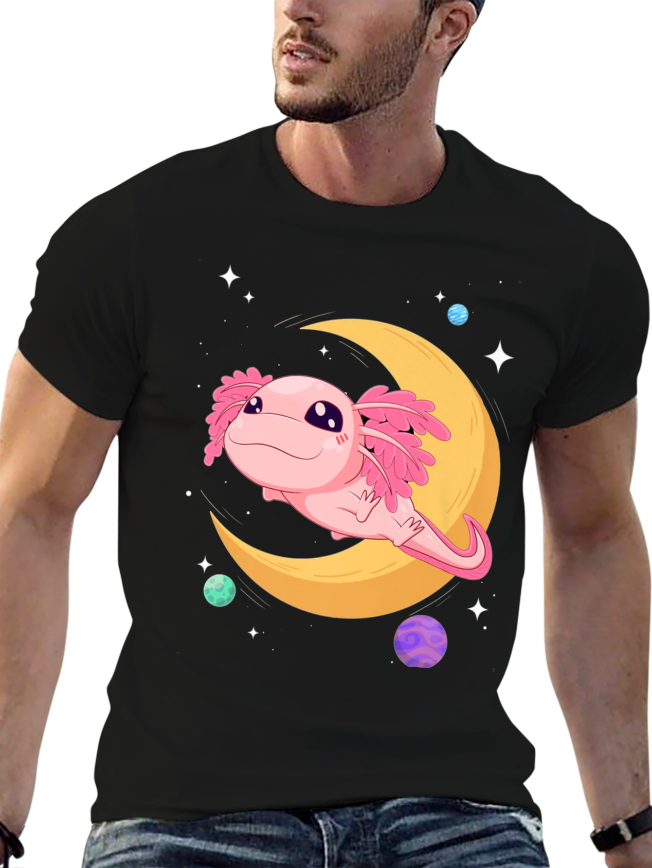 Axolotl Moon T-Shirt - Cute Space Design