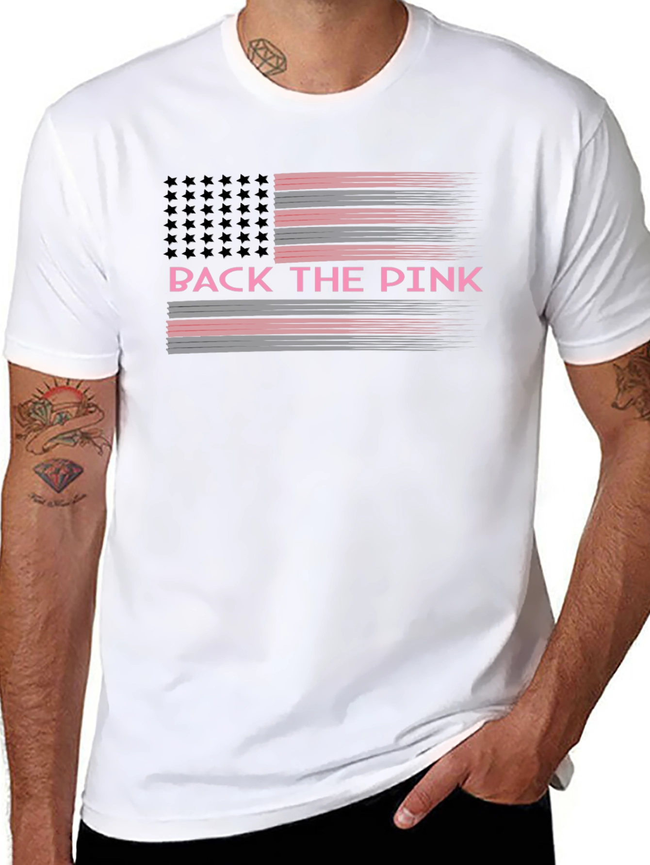 Back The Pink T-Shirt American Flag Breast Cancer Awareness