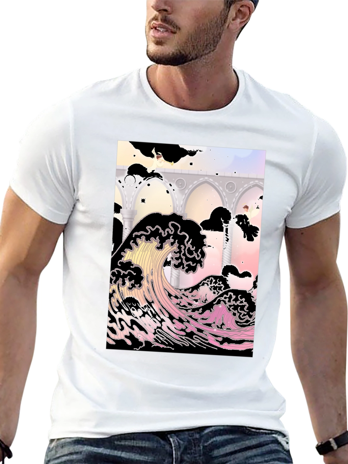 Ukiyo-e Wave Graphic Tee - Black Cotton T-Shirt