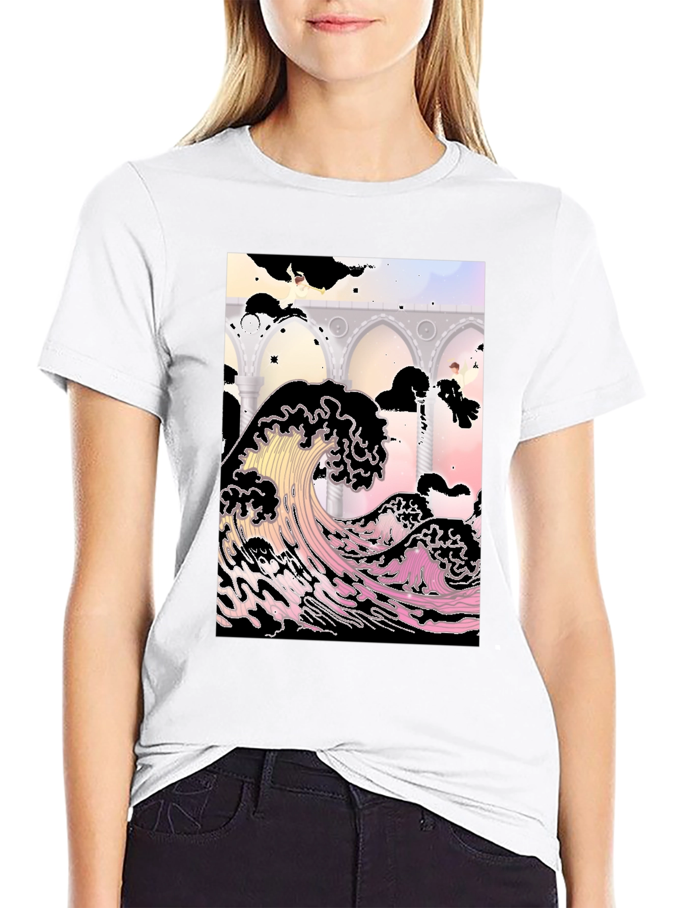 Ukiyo-e Wave Graphic Tee - Black Cotton T-Shirt