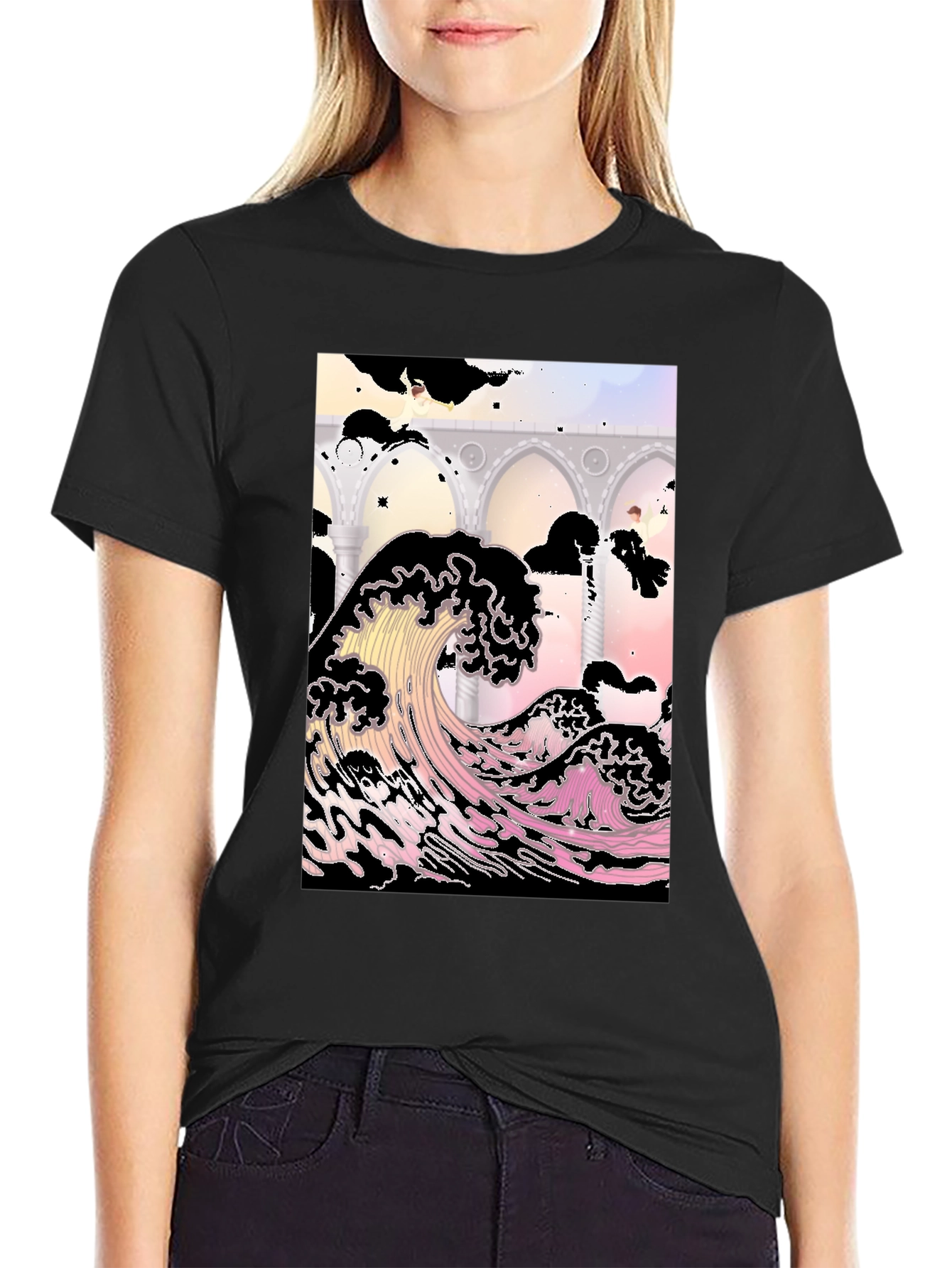 Ukiyo-e Wave Graphic Tee - Black Cotton T-Shirt
