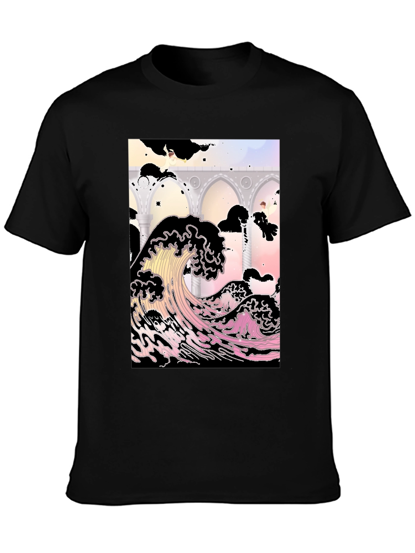 Ukiyo-e Wave Graphic Tee - Black Cotton T-Shirt