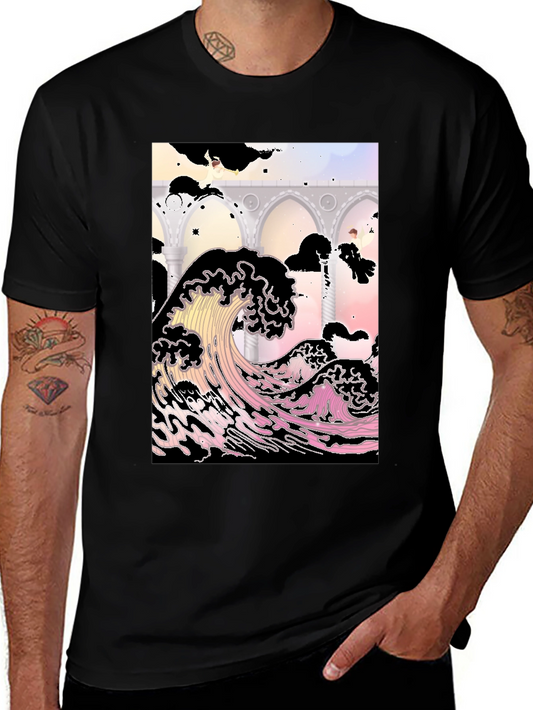 Ukiyo-e Wave Graphic Tee - Black Cotton T-Shirt
