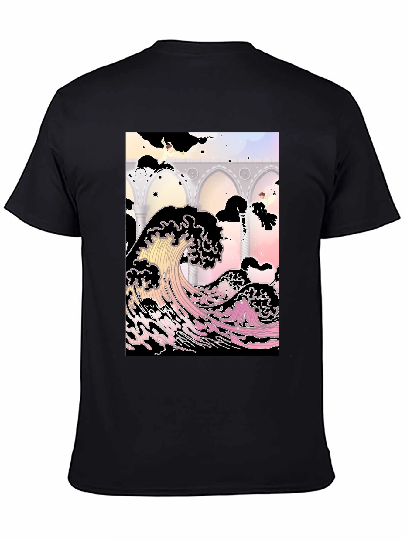 Ukiyo-e Wave Graphic Tee - Black Cotton T-Shirt