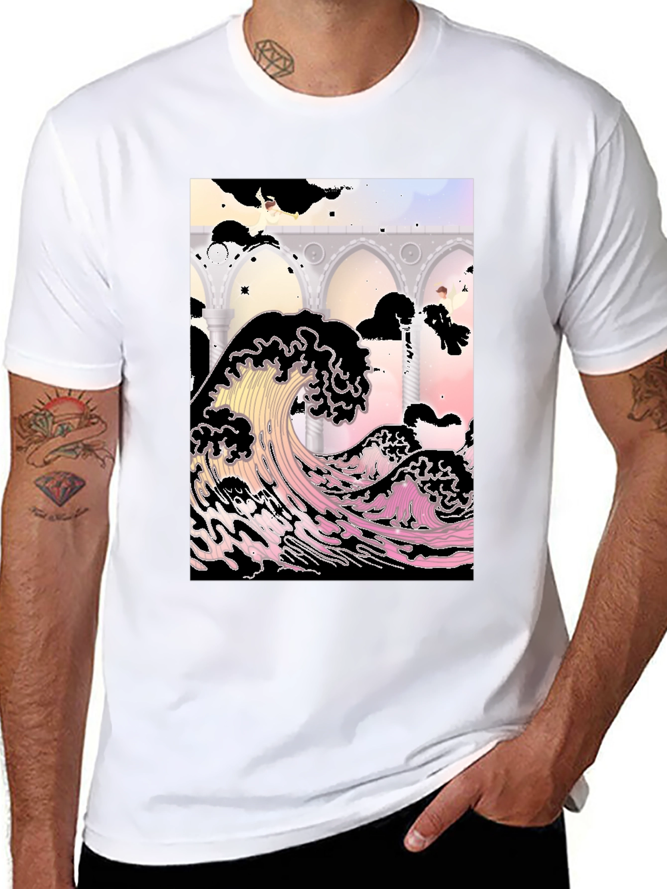 Ukiyo-e Wave Graphic Tee - Black Cotton T-Shirt