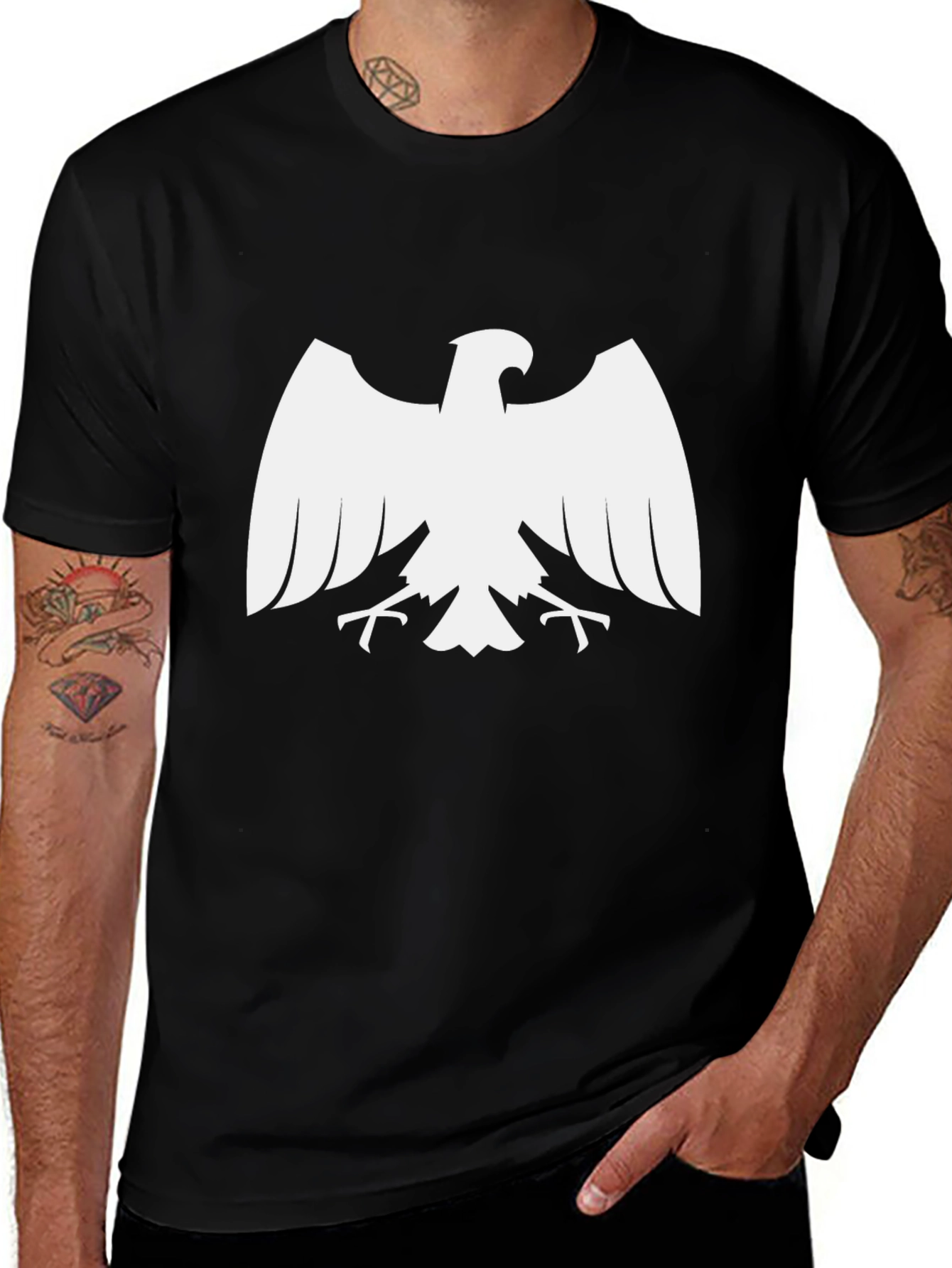 Black T-Shirt with White Eagle Graphic