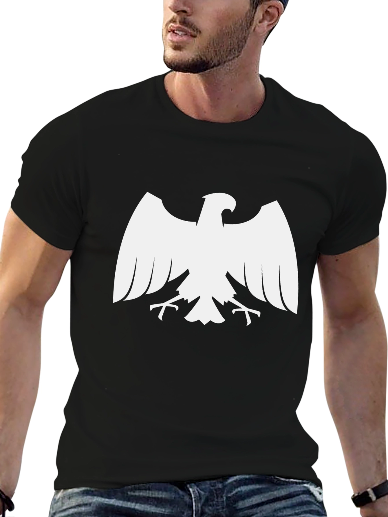 Black T-Shirt with White Eagle Graphic