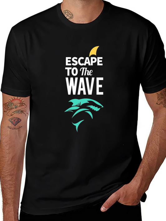 Escape to the Wave Black Graphic Tee - Shark Design