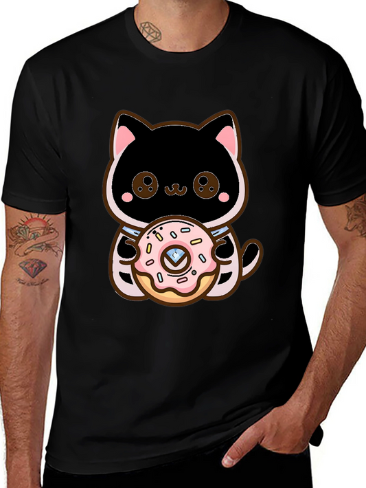 Cute Cat Holding Donut Graphic T-Shirt