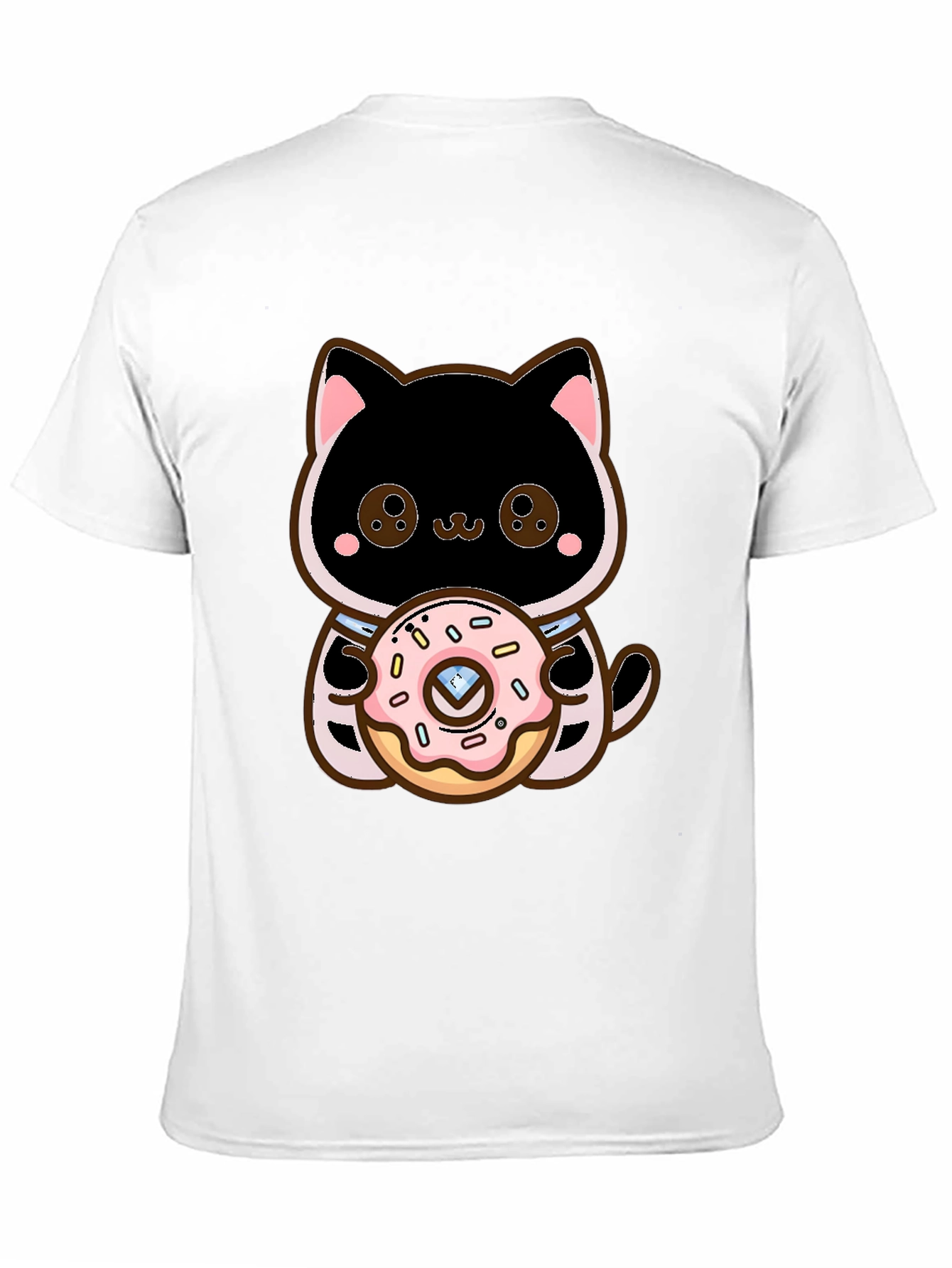 Cute Cat Holding Donut Graphic T-Shirt